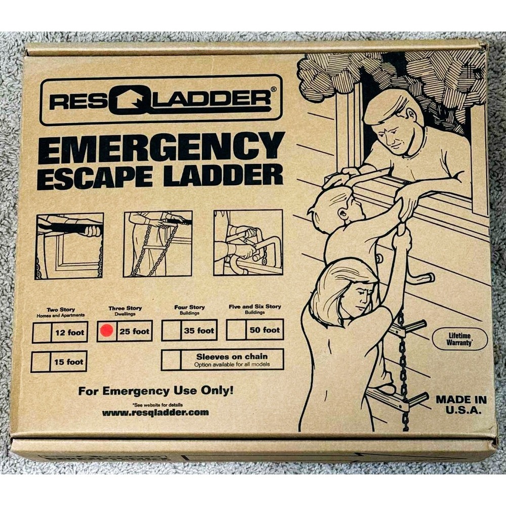 RESQLADDER 25 Foot Metal Emergency Escape Ladder Fire Earthquake Home Invasion
